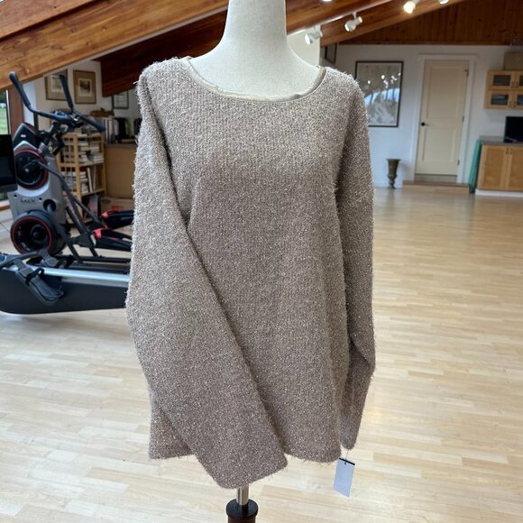 Dkny Rose Gold Silver Accented Sweater with Satin Trim. NWT Size Large - Picture 1 of 10